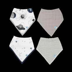 Cotton Muslin + Fleece Bandana Bib 4 Pack - Planetary