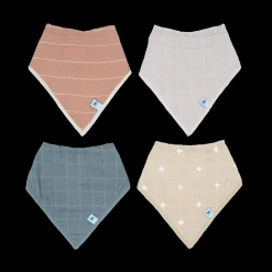 Cotton Muslin + Fleece Bandana Bib 4 Pack - Mauve Stripe