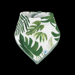 Cotton Muslin + Fleece Bandana Bib 4 Pack - Tropical Leaf