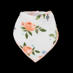 Cotton Muslin + Fleece Bandana Bib 4 Pack - Watercolor Roses 2