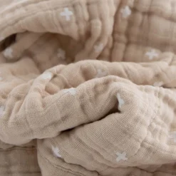 Cotton Muslin Baby Quilt - Taupe Cross