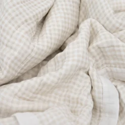 Cotton Muslin Baby Quilt - Tan Gingham