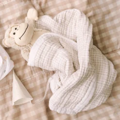 Cotton Muslin Baby Quilt - Tan Gingham