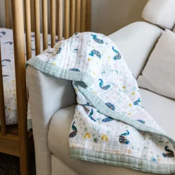 Cotton Muslin Baby Quilt - Peacock