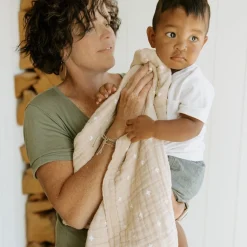 Cotton Muslin Baby Quilt - Taupe Cross
