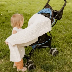 Cotton Muslin Baby Quilt - Taupe Cross