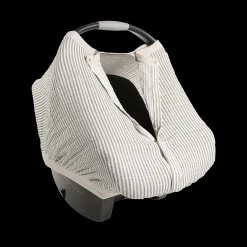 Cotton Muslin Car Seat Canopy - Grey Stripe