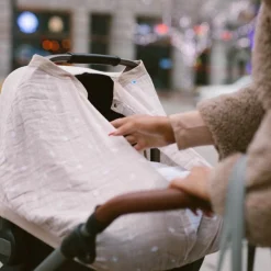 Cotton Muslin Car Seat Canopy - Taupe Cross