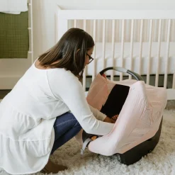 Cotton Muslin Car Seat Canopy - Light Pink