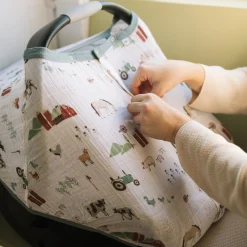 Cotton Muslin Car Seat Canopy - Farmyard