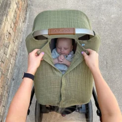 Cotton Muslin Car Seat Canopy - Fern