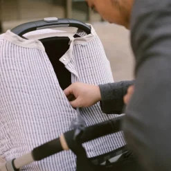 Cotton Muslin Car Seat Canopy - Grey Stripe