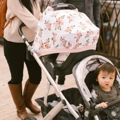 Cotton Muslin Car Seat Canopy - Watercolor Roses