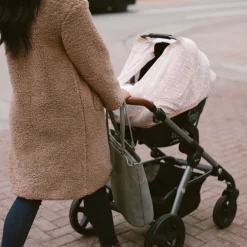 Cotton Muslin Car Seat Canopy - Taupe Cross