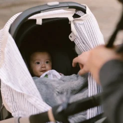 Cotton Muslin Car Seat Canopy - Grey Stripe