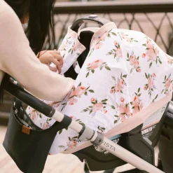 Cotton Muslin Car Seat Canopy - Watercolor Roses