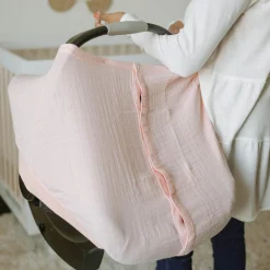 Cotton Muslin Car Seat Canopy - Light Pink