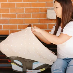 Cotton Muslin Car Seat Canopy - Grey Stripe