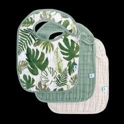Cotton Muslin Classic Bib 3 Pack - Tropical Leaf