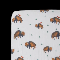 Cotton Muslin Crib Sheet - Bison