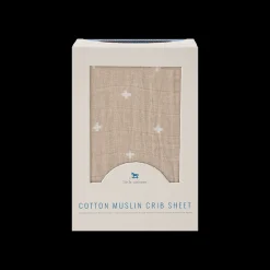 Cotton Muslin Crib Sheet - Taupe Cross