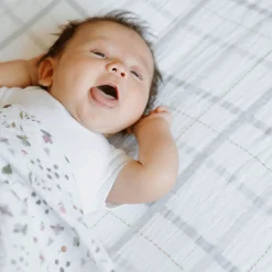 Cotton Muslin Crib Sheet - Grey Plaid