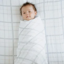 Cotton Muslin Crib Sheet - Grey Plaid