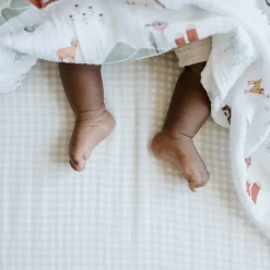 Cotton Muslin Crib Sheet - Tan Gingham