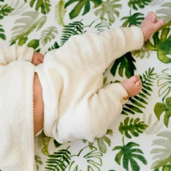 Cotton Muslin Crib Sheet - Tropical Leaf