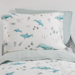 Cotton Muslin Pillowcase 2 Pack - Whales