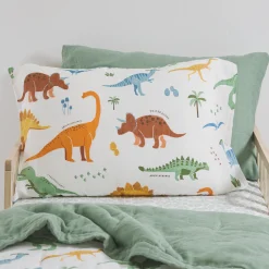 Cotton Muslin Pillowcase 2 Pack - Dino Names