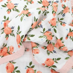 Cotton Muslin Quilted Throw - Watercolor Roses