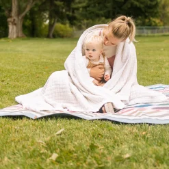 Cotton Muslin Quilted Throw - Tan Gingham