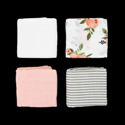 Cotton Muslin Squares 4 Pack - Watercolor Roses