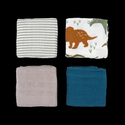 Cotton Muslin Squares 4 Pack - Dino Friends