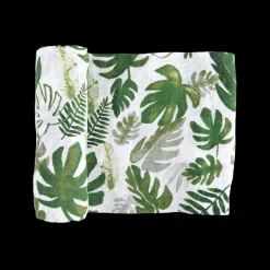 Cotton Muslin Swaddle Blanket - Tropical Leaf