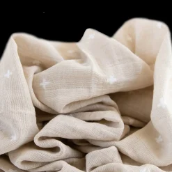 Cotton Muslin Swaddle Blanket - Taupe Cross