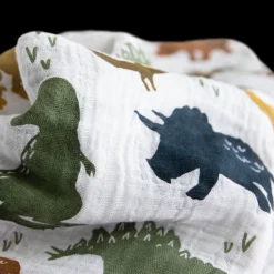 Cotton Muslin Swaddle Blanket 3 Pack - Dino Friends 2