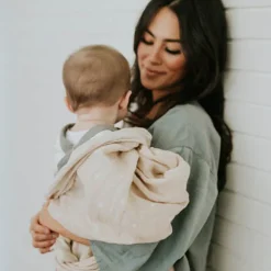 Cotton Muslin Swaddle Blanket - Taupe Cross