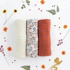 Cotton Muslin Swaddle Blanket 3 Pack - Pressed Petals