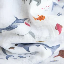 Cotton Muslin Swaddle Blanket 3 Pack - Shark 2