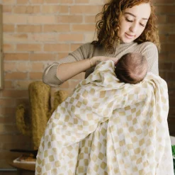 Cotton Muslin Swaddle Blanket - Adobe Checker
