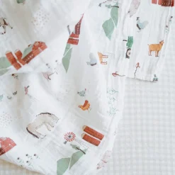 Cotton Muslin Swaddle Blanket - Farmyard