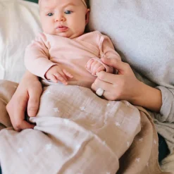 Cotton Muslin Swaddle Blanket - Taupe Cross