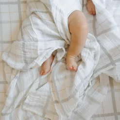Cotton Muslin Swaddle Blanket - Grey Plaid
