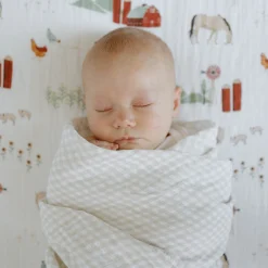 Cotton Muslin Swaddle Blanket - Tan Gingham