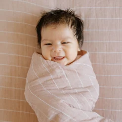 Cotton Muslin Swaddle Blanket - Mauve Stripe