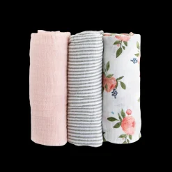Cotton Muslin Swaddle Blanket 3 Pack - Watercolor Roses