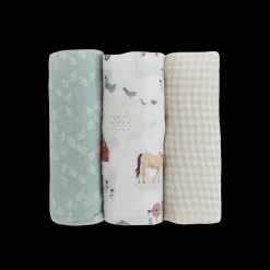 Cotton Muslin Swaddle Blanket 3 Pack - Farmyard