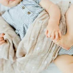 Cotton Muslin Swaddle Blanket - Taupe Cross